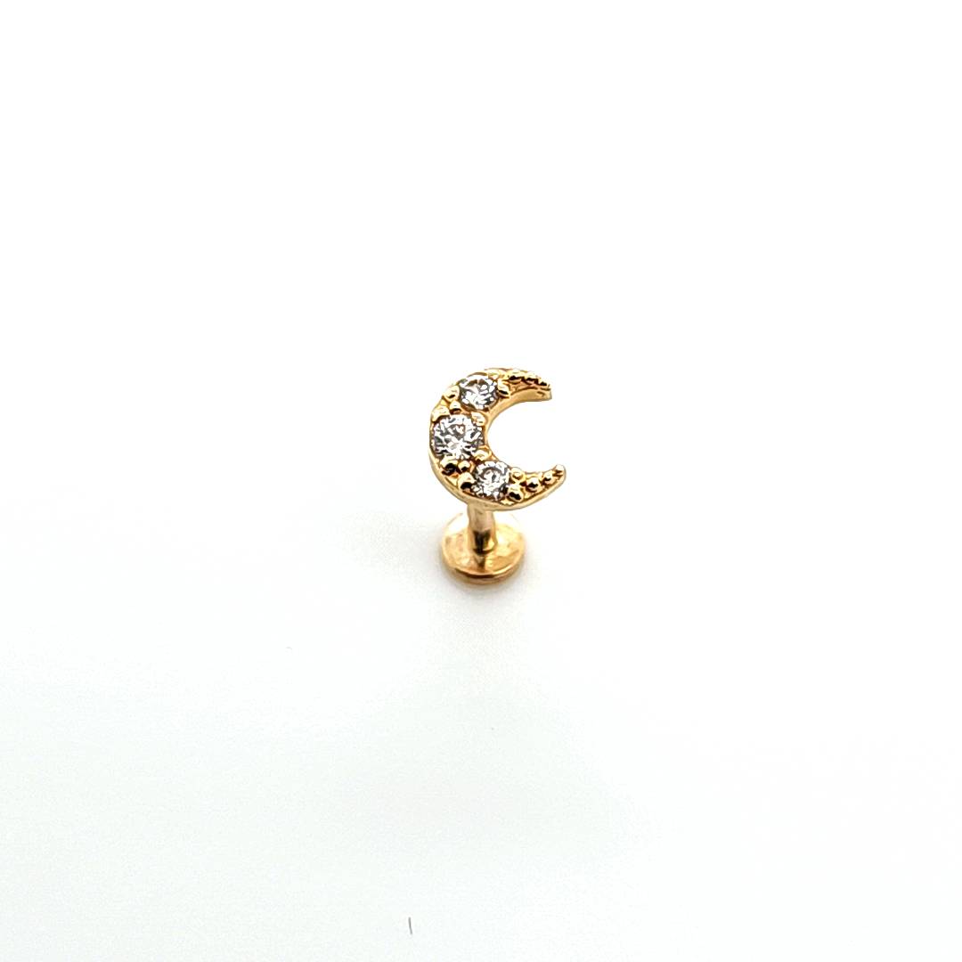 14K Gold- 18g/16g CZ Moon Labret