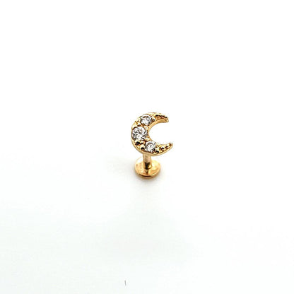 14K Gold- 18g/16g CZ Moon Labret