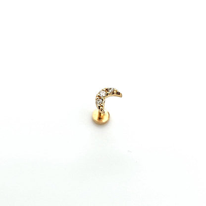 14k Gold- 18g Mini Cz Moon Labret