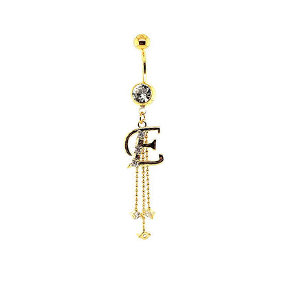 14G Belly-Initial Dangle A~I - Gold Steel