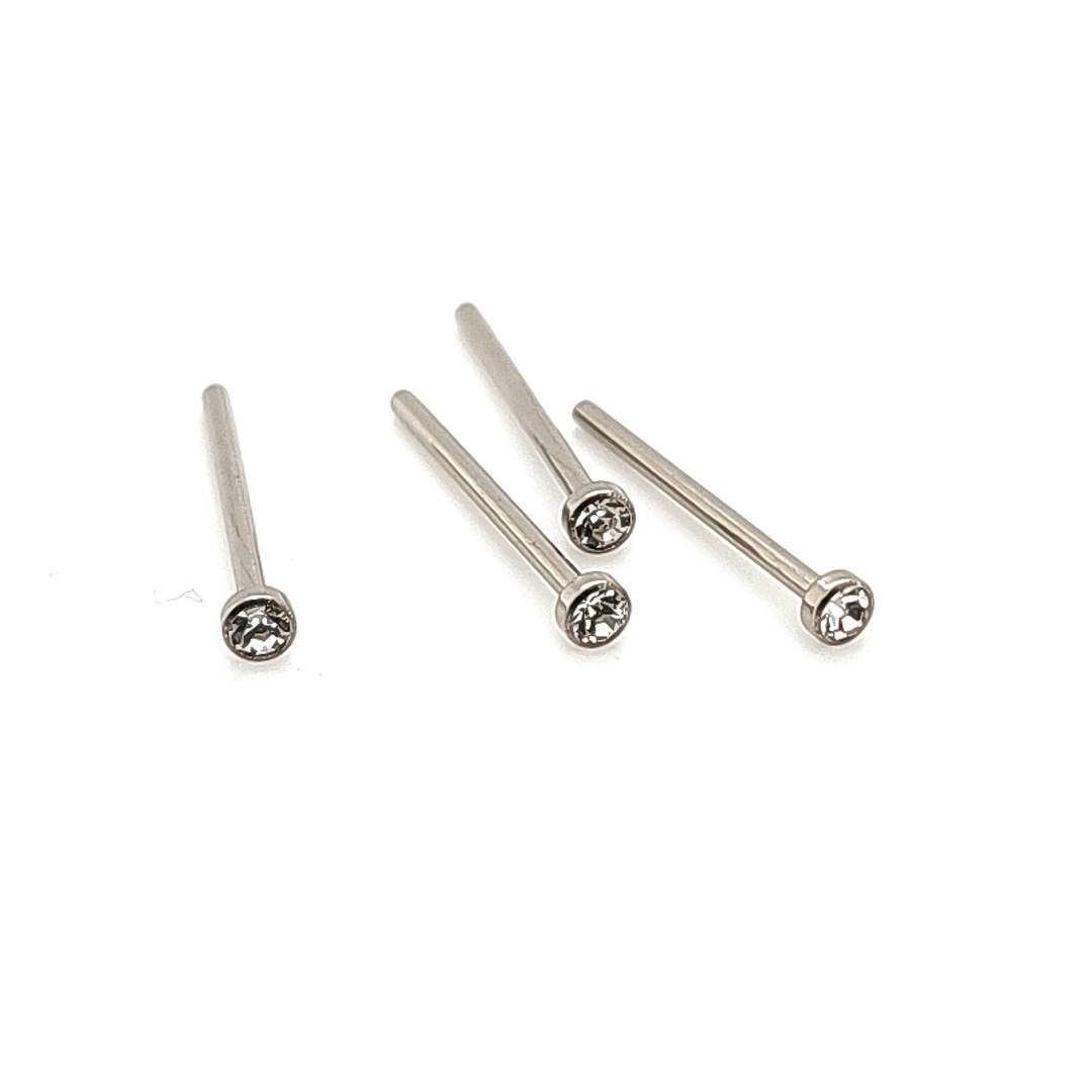 20G/18G Jeweled Nose Stud, Fishtail- F136 Titanium