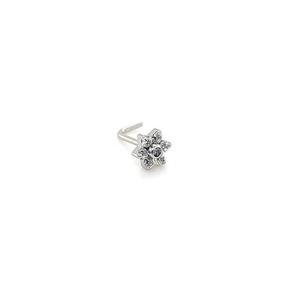 20G  L Shape Flower Steel Casting CZ Set -316L S. Steel