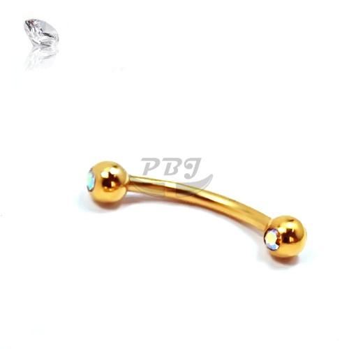 16G Gold 1/4" D. Jeweled Eyebrow-Gold Steel