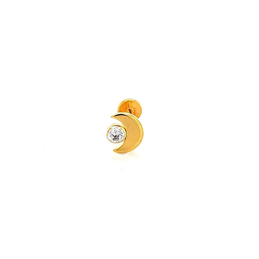 18G Labret- Casting Moon w/ CZ- Gold Steel