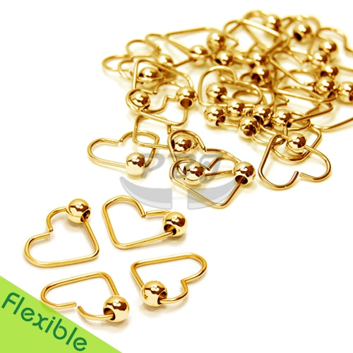20G Heart Hoop & w/ Ball, Flexible-Gold Steel