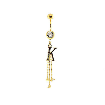 14G Belly-Initial Dangle J~R - Gold Steel