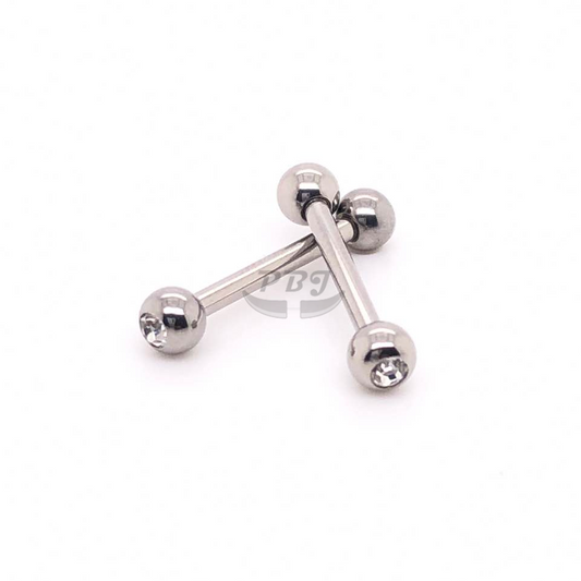16G Nipple Barbell, Side Gem-316L S. Steel