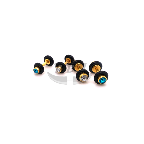 16G 8G~00G Fake Barbell, Jeweled- Gold Steel & Rose Gold