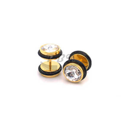 16G, Jeweled 00G Fake Plug-Gold Steel