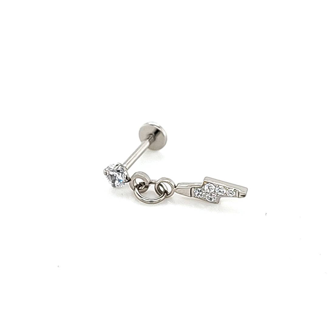 18g Labret- Casting CZ Lighting Bolt Dangle- 316L S. Steel