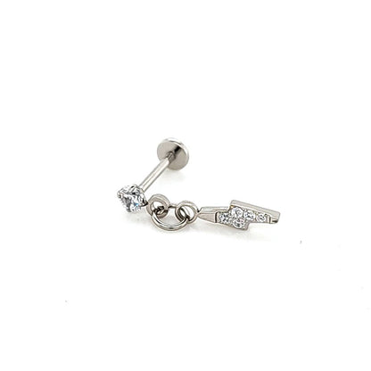 18g Labret- Casting CZ Lighting Bolt Dangle- 316L S. Steel