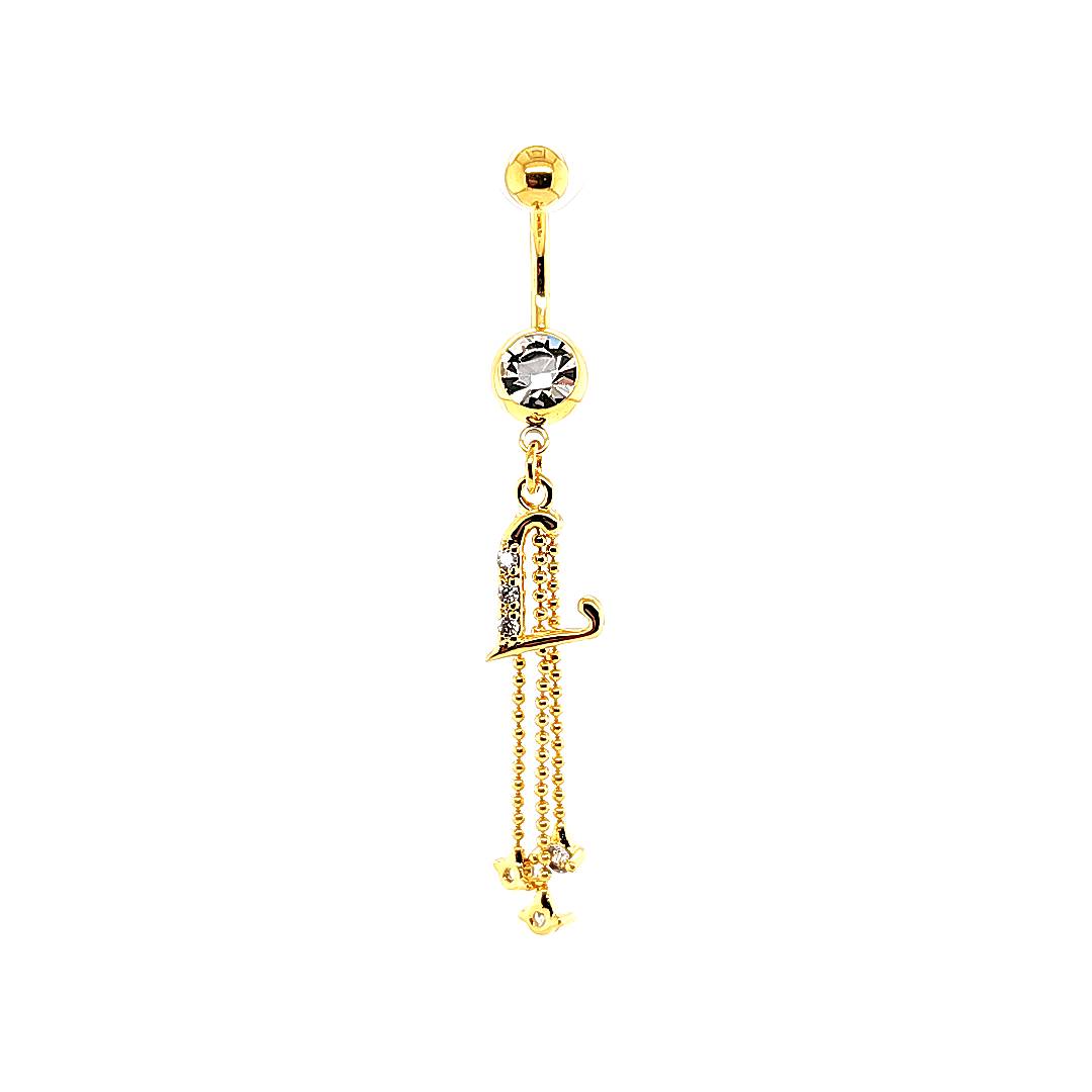 14G Belly-Initial Dangle J~R - Gold Steel