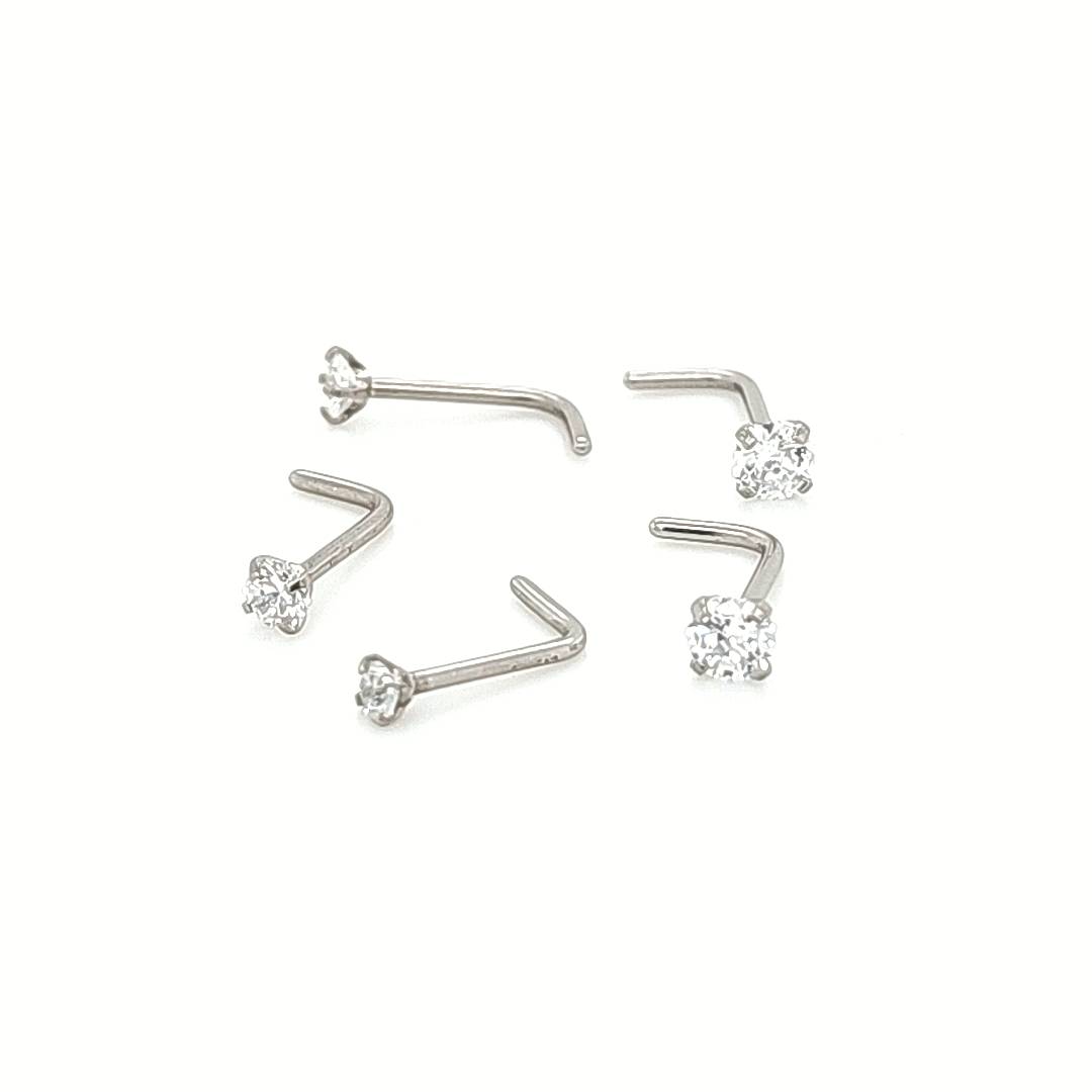 20G Nose L-Shape, CZ Set -316L S. Steel