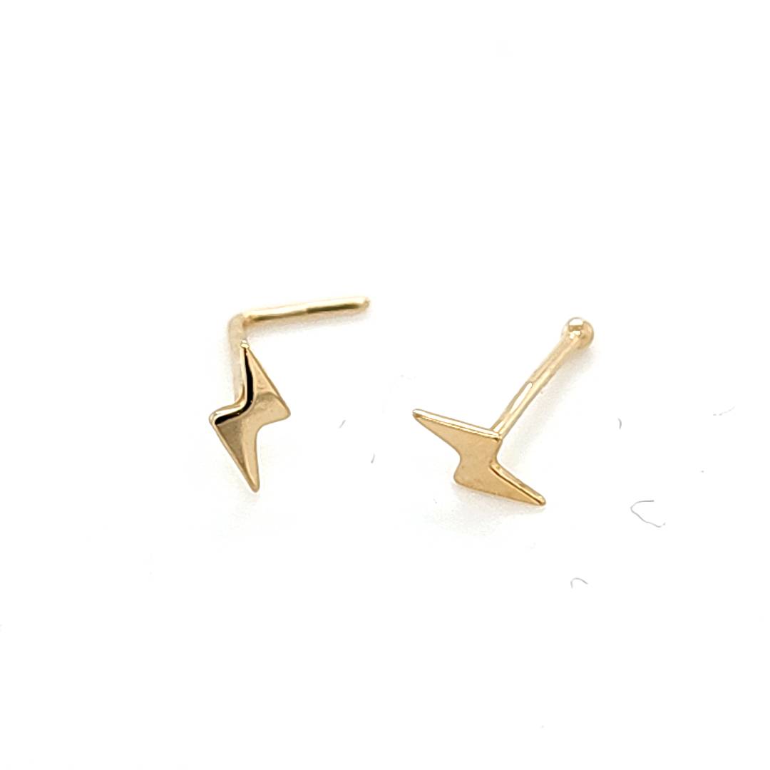 14K Gold- 22G Nose Lightning Bolt