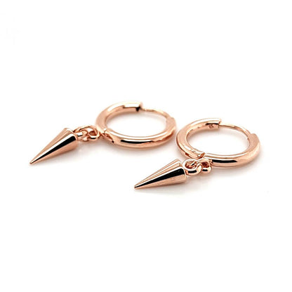 Thin Round Hoop Earring w/Long Cone - Rosegold Steel