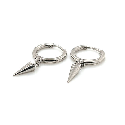 Thin Round Hoop Earring w/Long Cone- 316L S. Steel