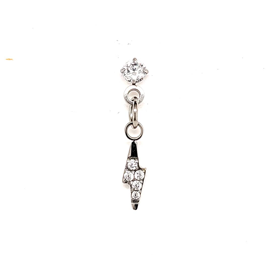 18g Labret- Casting CZ Lighting Bolt Dangle- 316L S. Steel