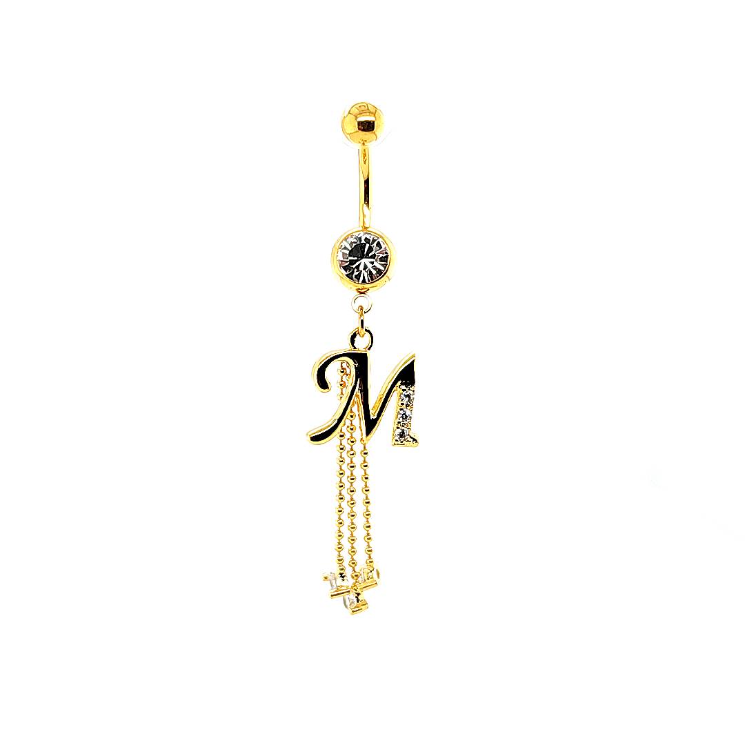 14G Belly-Initial Dangle J~R - Gold Steel