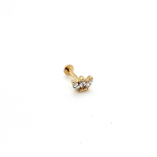 14K Gold- 18g 3 CZ Marquise Labret