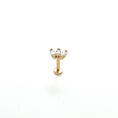 14K Gold- 18g 3 CZ Marquise Labret