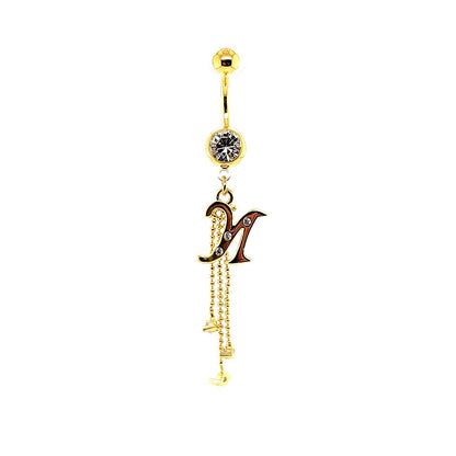 14G Belly-Initial Dangle J~R - Gold Steel