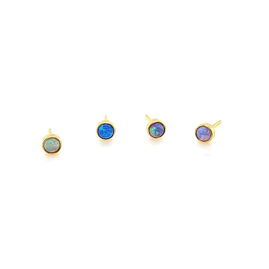 2.5mm Opal Bezel Set W/ Push Pin -Gold Steel