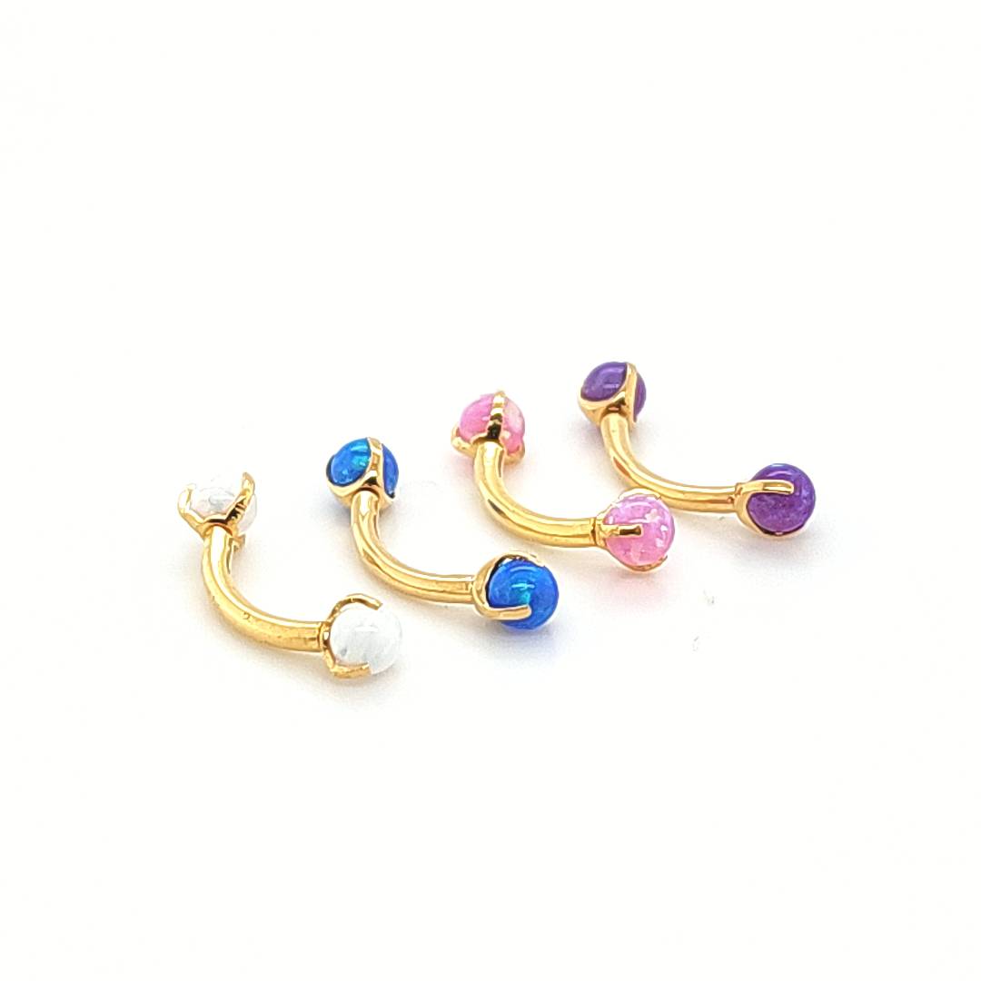 16G Eyebrow, Opal Claw Set -Gold Steel