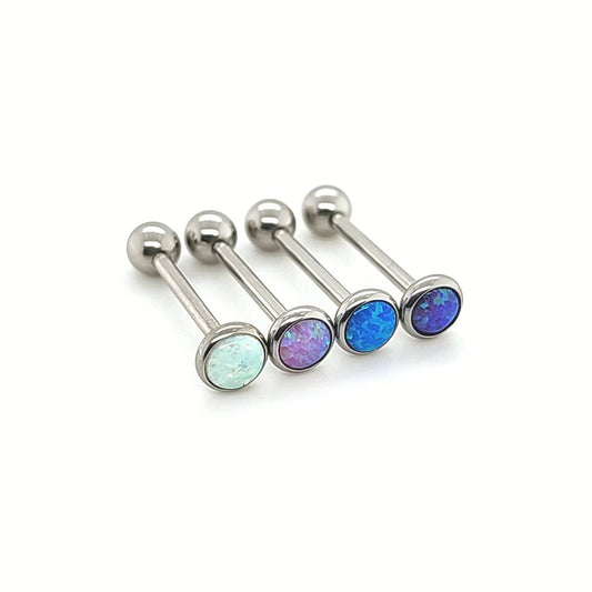 14G Barbell, Opal Cabochon - 316L S. Steel