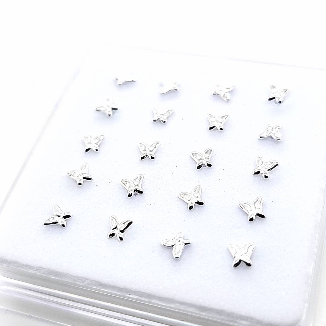 925.Sterling Silver- Plain Butterfly Nosestud, 20pc. Box