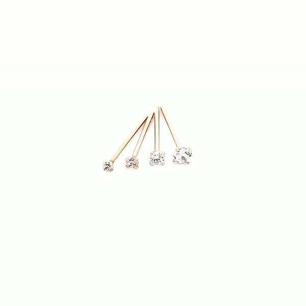 20G Nose Stud, CZ Prong Set Fishtail-Gold Steel & Rose Gold