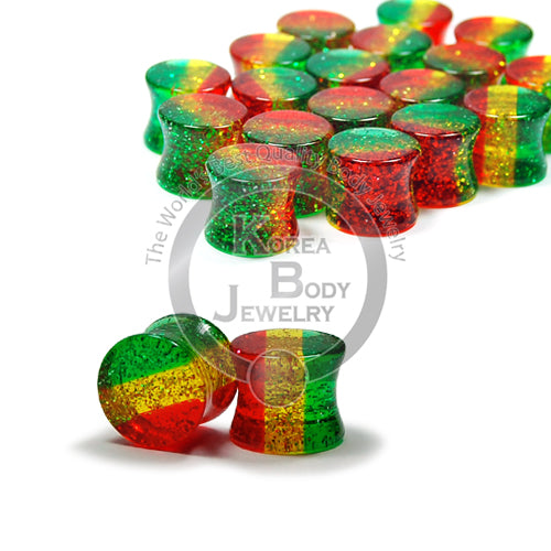 Rasta Glitter Double Flared Solid Acrylic Plug