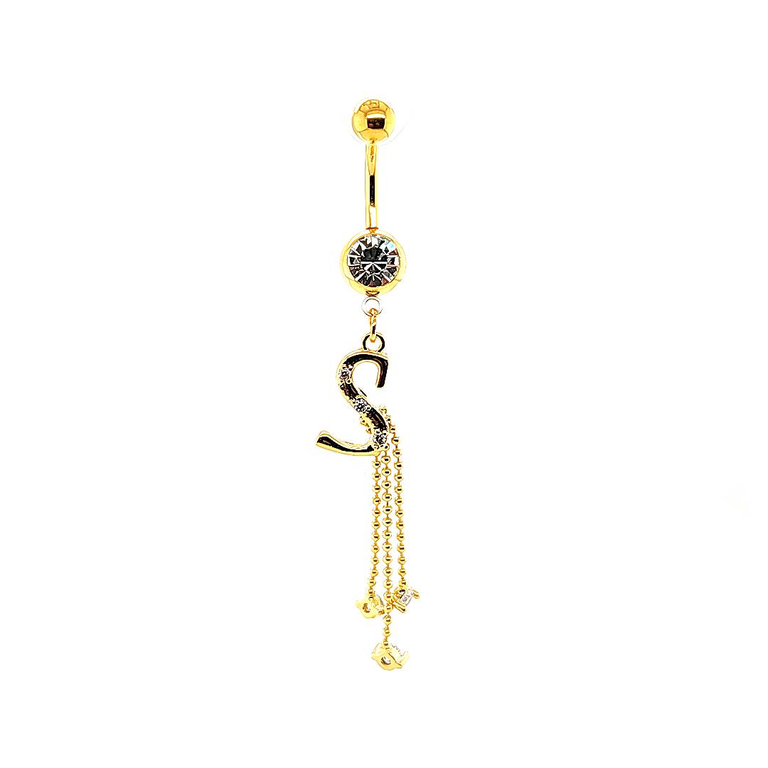 14G Belly-Initial Dangle S~Z - Gold Steel