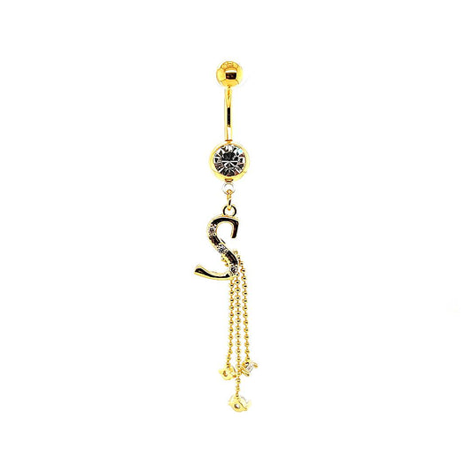 14G Belly-Initial Dangle S~Z - Gold Steel