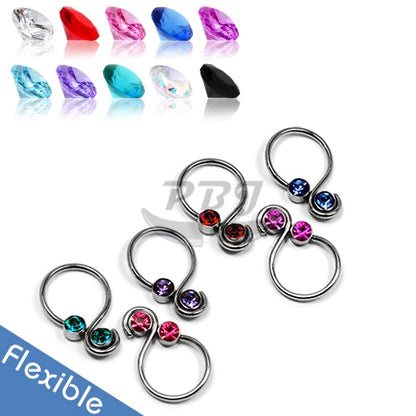 16G S Shape Hoop, Jeweled-316L S. Steel