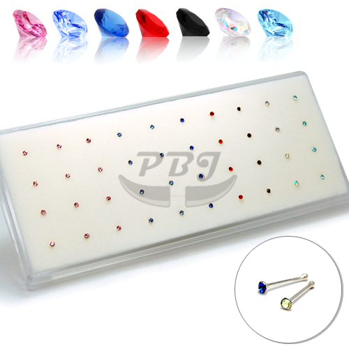 925.Sterling Silver-Color Gem Nosestud, 40pc. Box