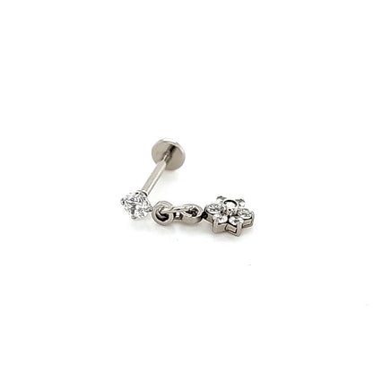 18g Labret- Casting CZ Flower Dangle- 316L S. Steel