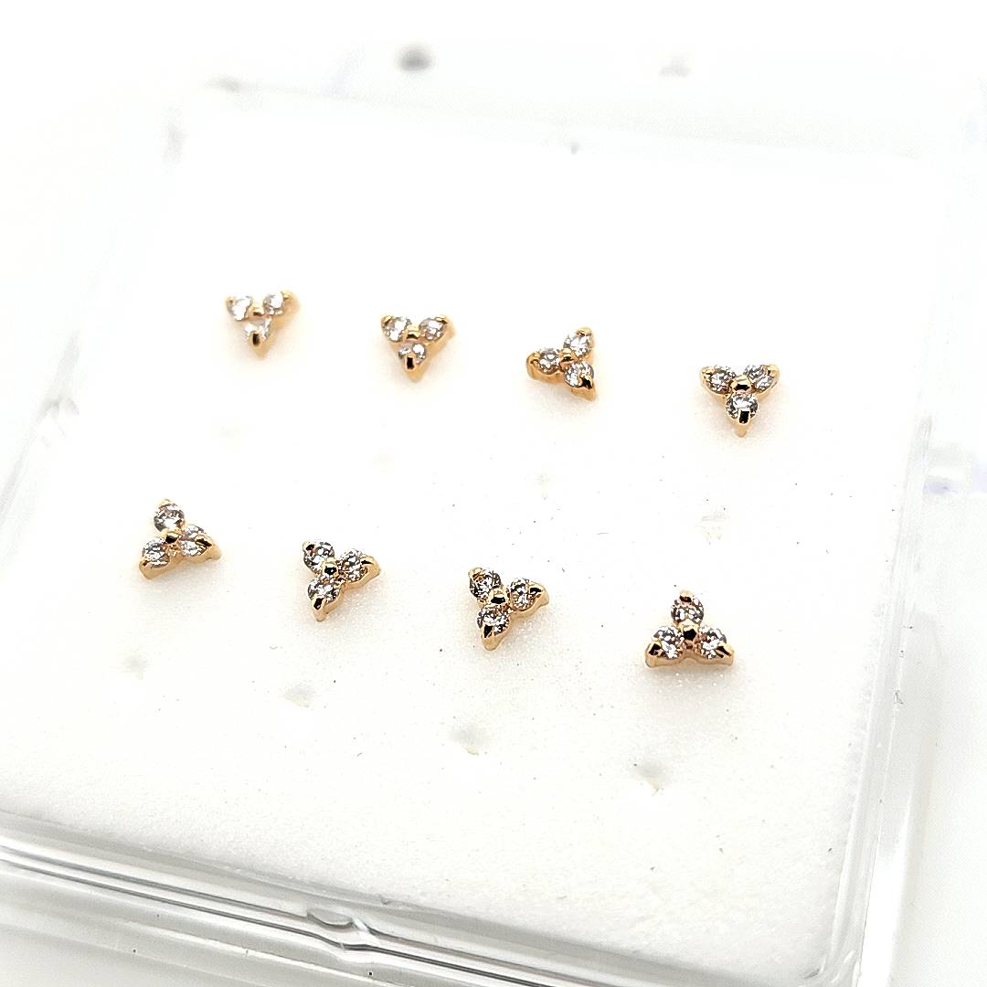 14K Gold- 22G CZ Trinity Nose Stud