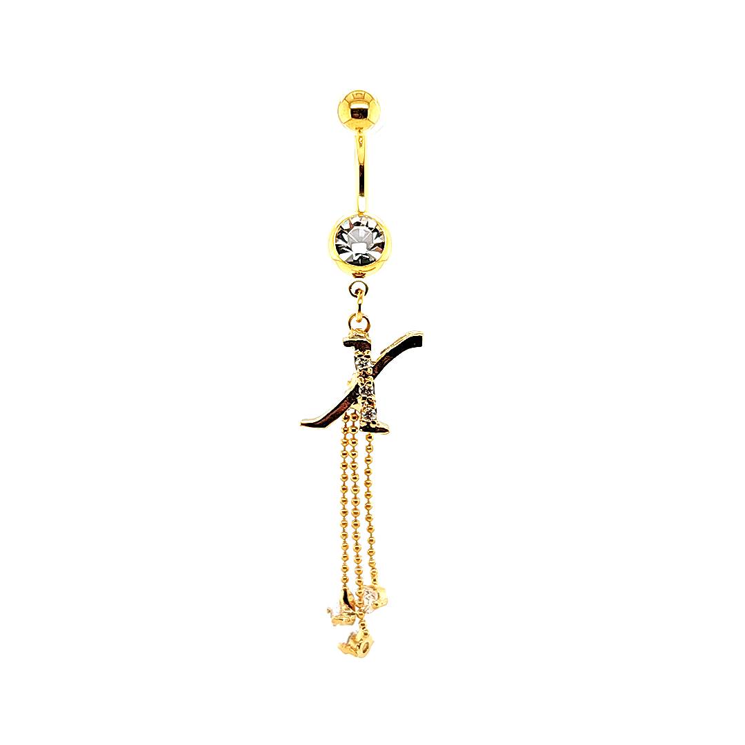 14G Belly-Initial Dangle S~Z - Gold Steel