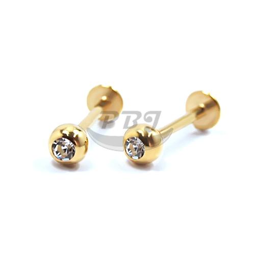 16G Gold 4mm Jeweled Long Labret-Gold Steel
