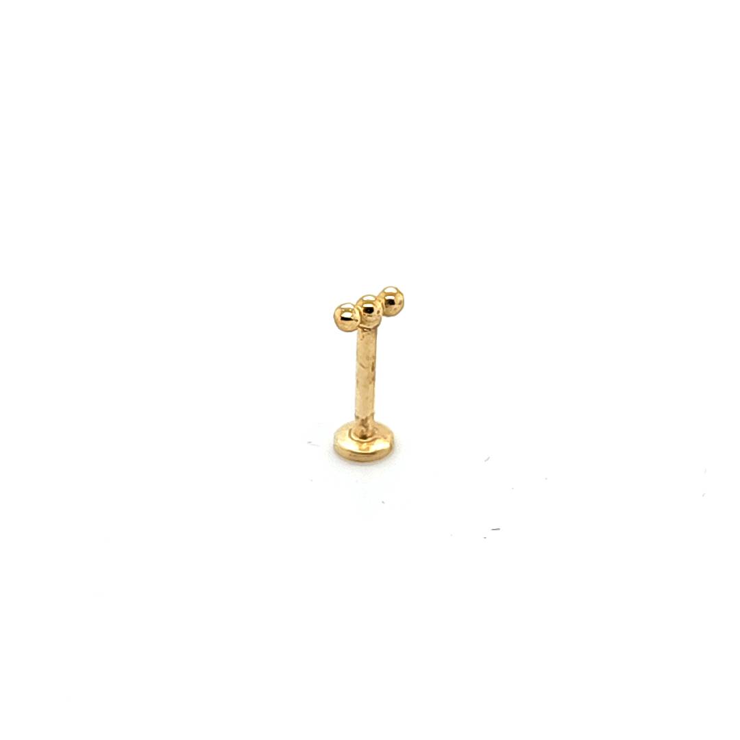 14K Gold- 18g 3 Ball Line Labret