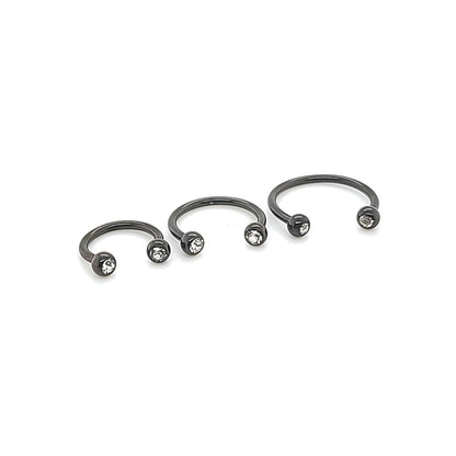 16G CBB Horseshoe, Jeweled Ball-Black Steel