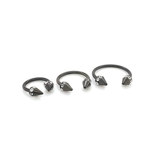 16G CBB Horseshoe, Multi Jeweled Cone-Black Steel