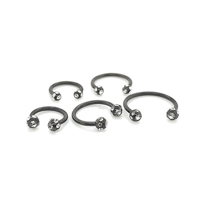 16G CBB Horseshoe, Multi Jeweled Ball-Black Steel