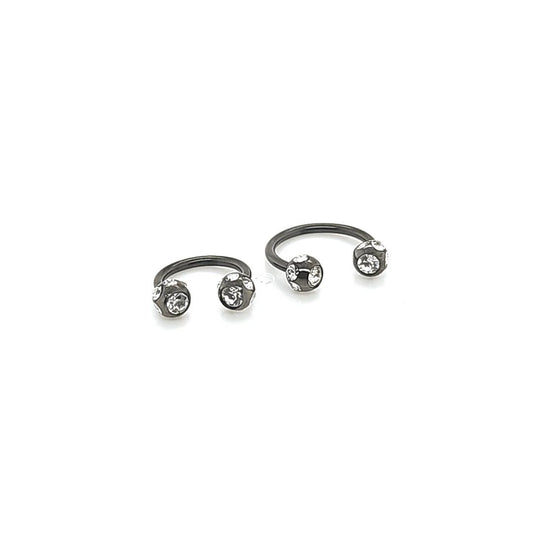 16G CBB Horseshoe, Big Multi Jeweled Ball-Black Steel
