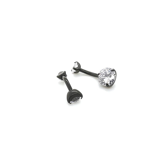 14G Belly CZ Prong Set-Black Steel