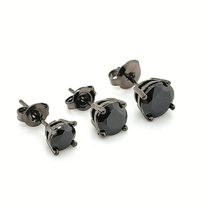 4 Prong Round Black CZ - Black Ear stud