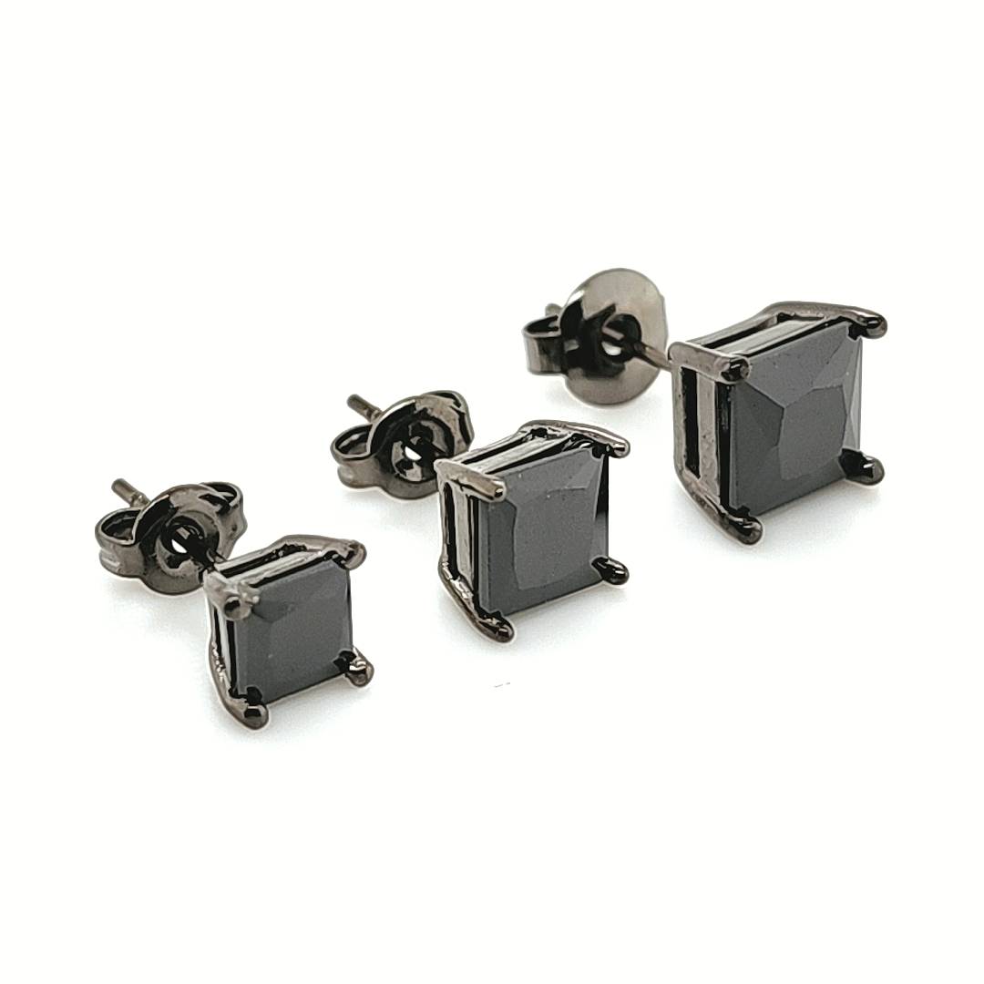 Square Black CZ Black Ear stud