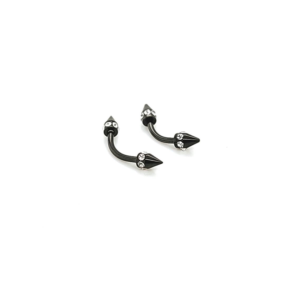 16G Eyebrow, Multi Stone Cone -Black Steel