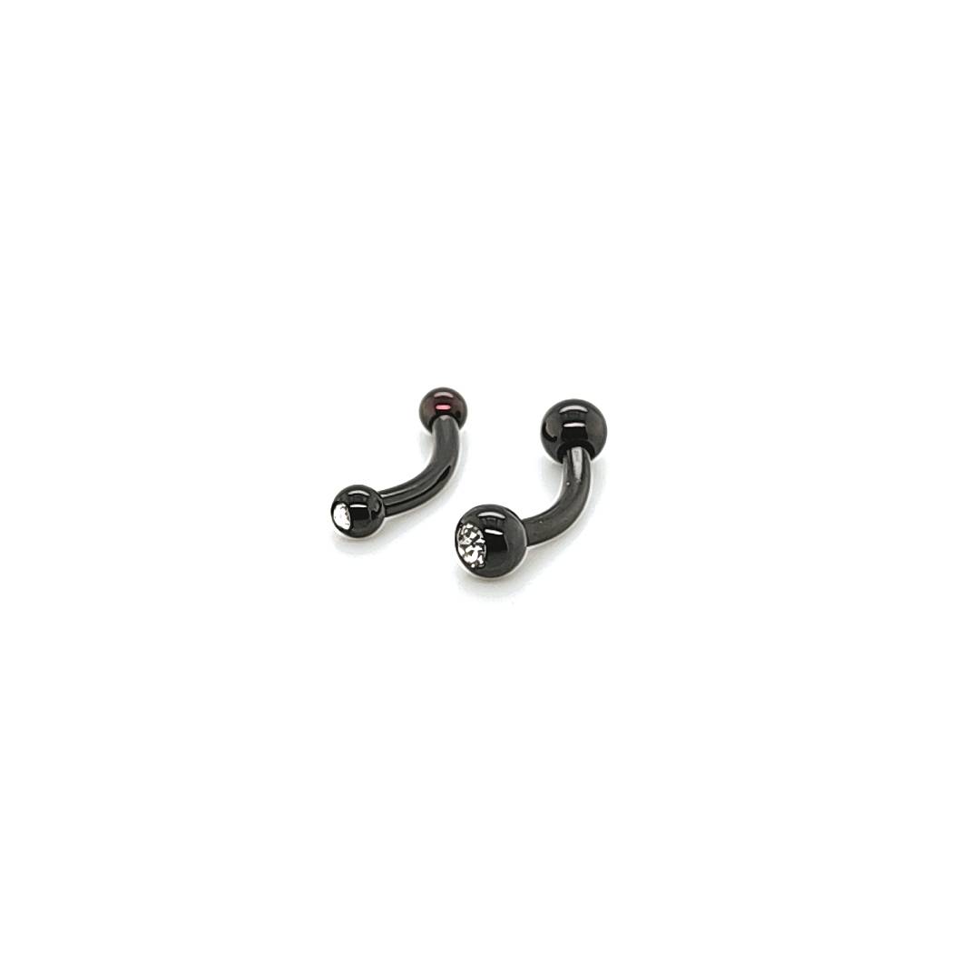 14G Eyebrow, Clear Jeweled-Black Steel