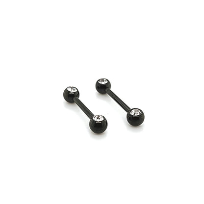 14G Nipple Barbell, Front Gem-Black Steel